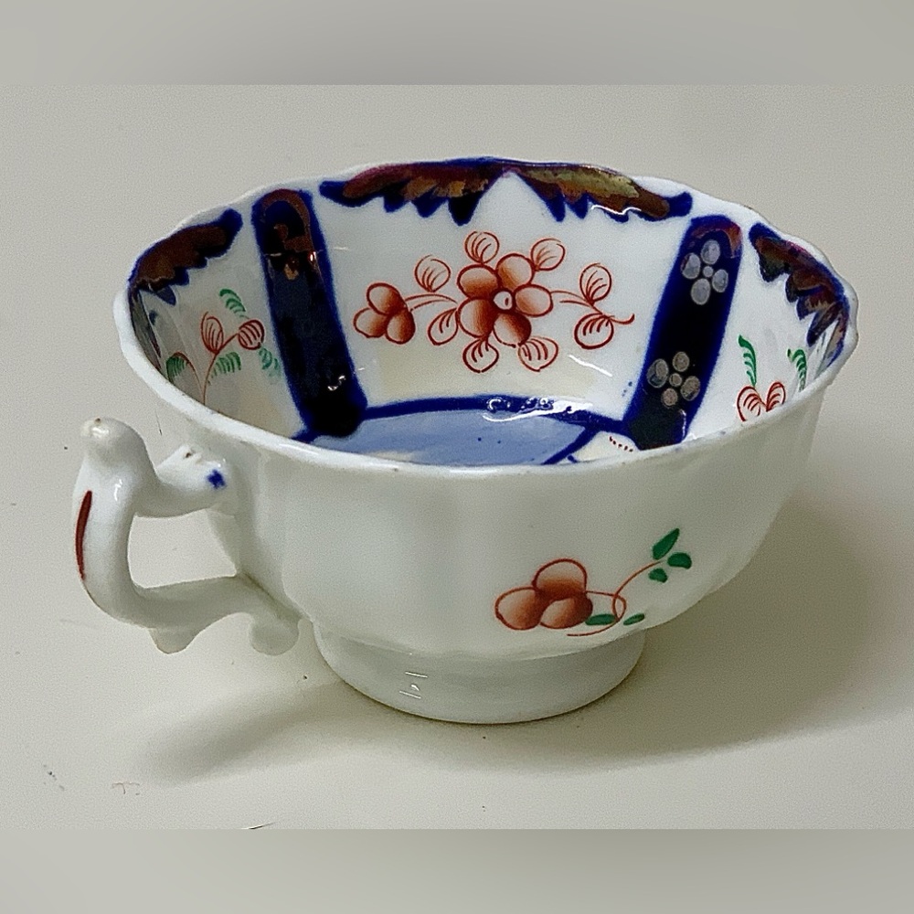 19th Century Antique Gaudy Welsh Village Pattern Hand Painted Luster Teacup Rare